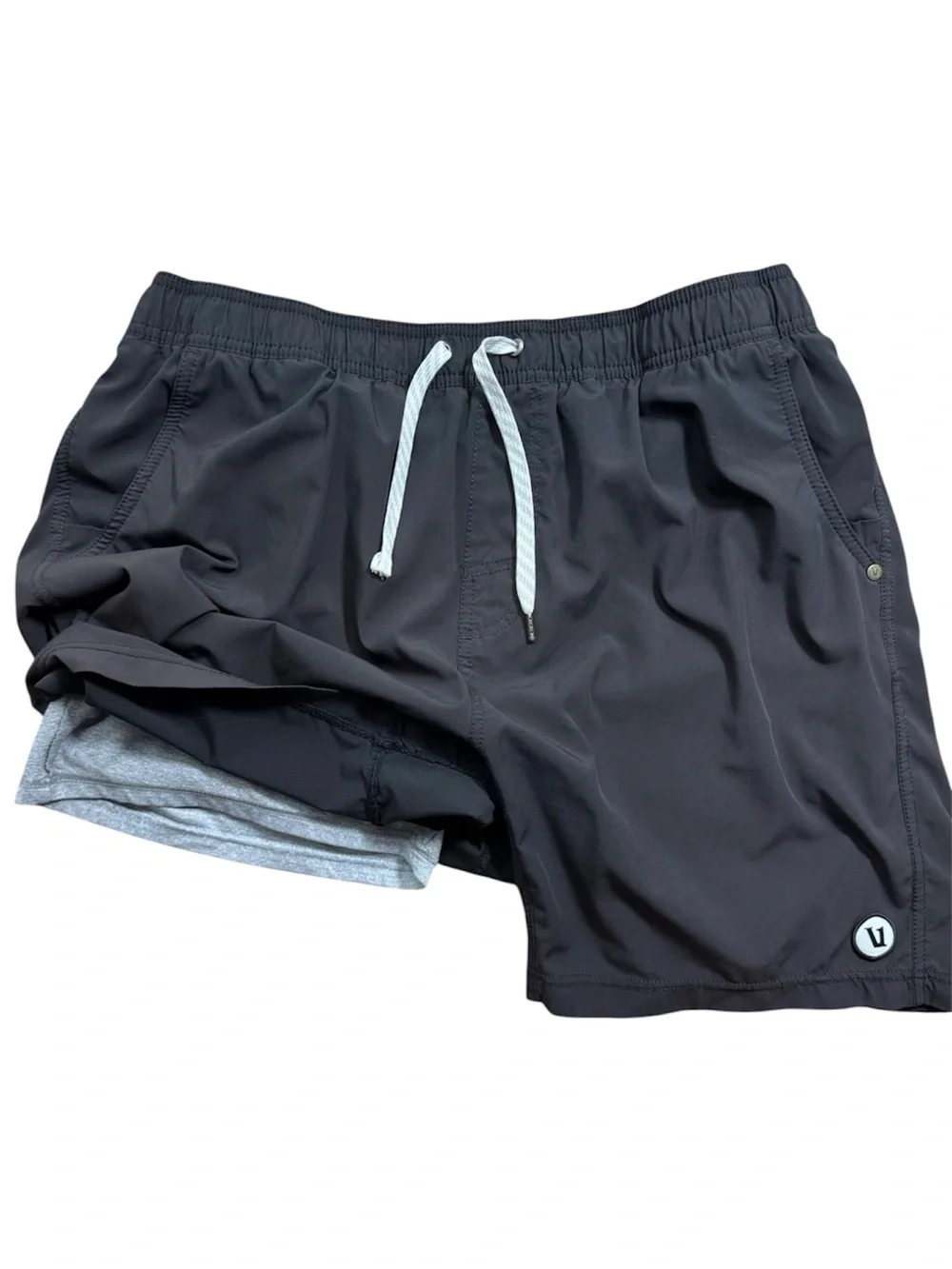 Vuori Men's Kore Black Athletic Shorts with White Drawstring - Lined